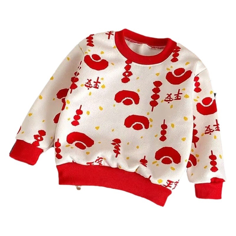 Children's sweater bottoming shirt fleece-lined autumn and winter warm pullover boys and girls long sleeve round neck baby bottoming shirt wholesale