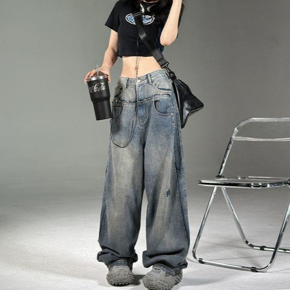 Picture of 2023 Jeans Men's Autumn New High Street American Wide Leg Pants Spring and Autumn Ins Fashionable Brand Loose Straight Pants