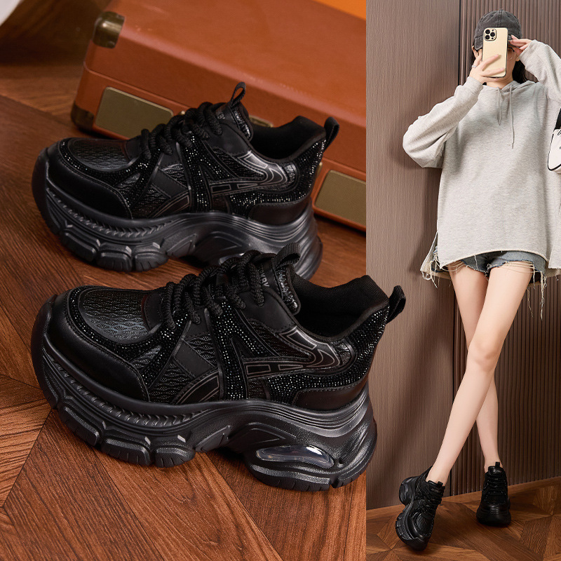 Picture of Thick-soled daddy shoes women's 2025 fall new fashion rhinestone versatile inner height increase women's shoes air cushion casual sneakers