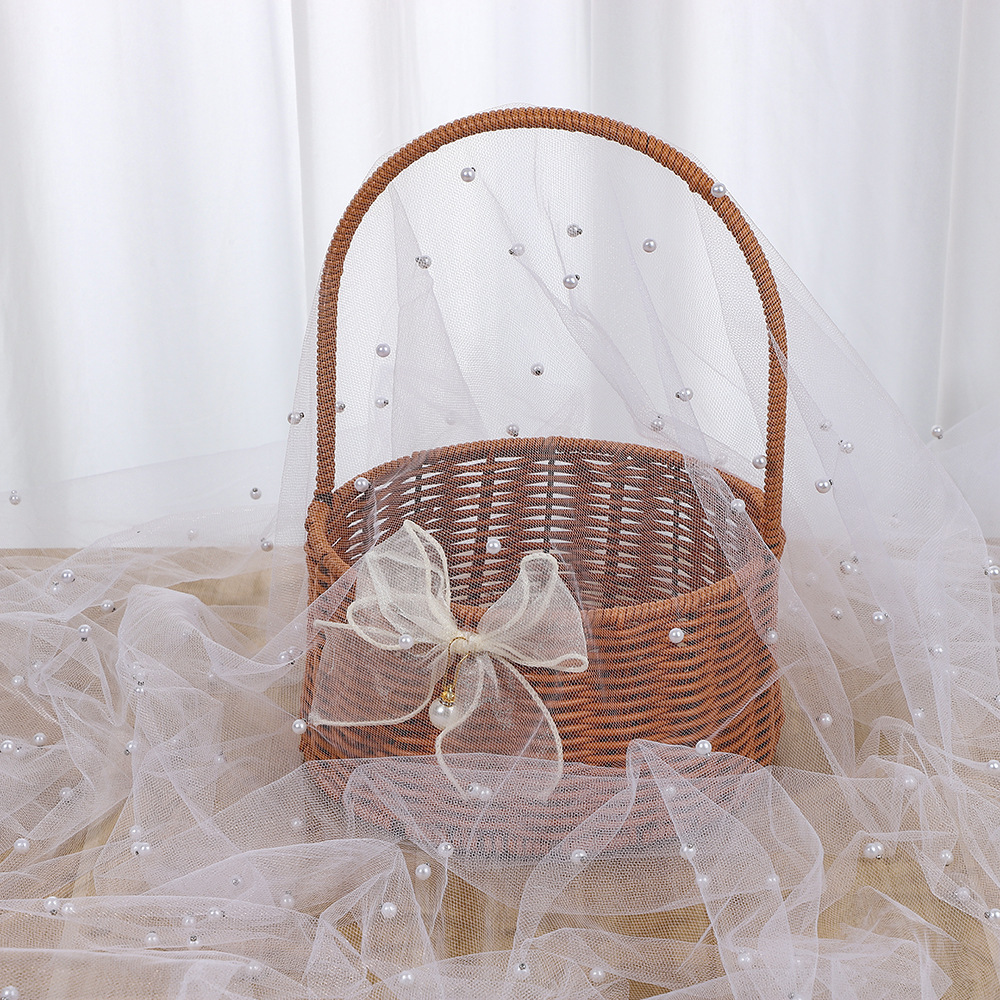 Cross-Border Hot-Selling Romantic Pearl Mesh Tablecloth Wedding Decoration Children's Clothing Dress Gauze Props Table Flag Mesh Hard