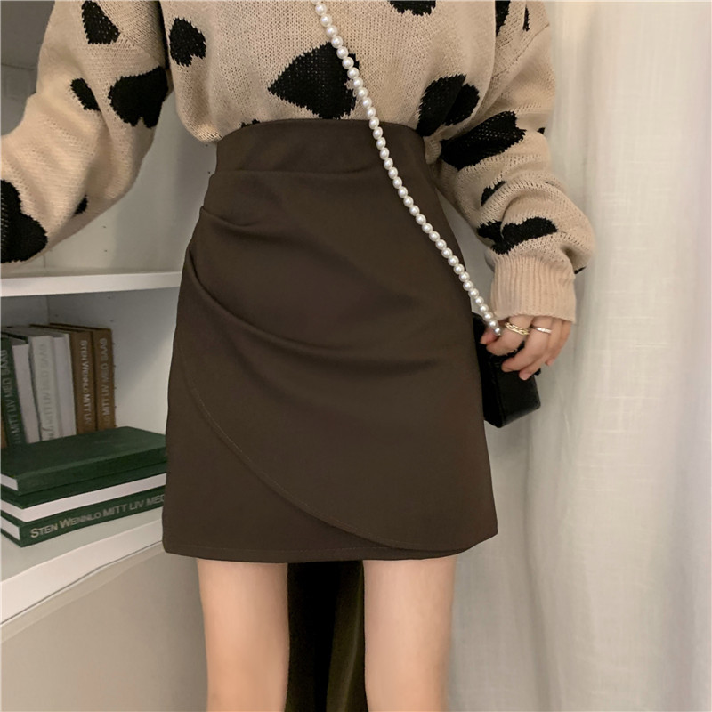 2023 Elegant Brown Skirt Women's Design Sense Irregular Hip Covering A- Line Hip Skirt Slimming Hot Girl Skirt