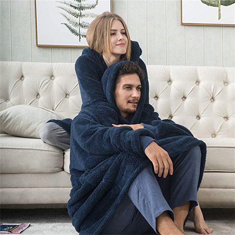 Picture of Cross-border Amazon Autumn and Winter Comfortable Loose Double-sided Fleece Hoodie Thickened Wearable Blanket Couple's New Home Clothes