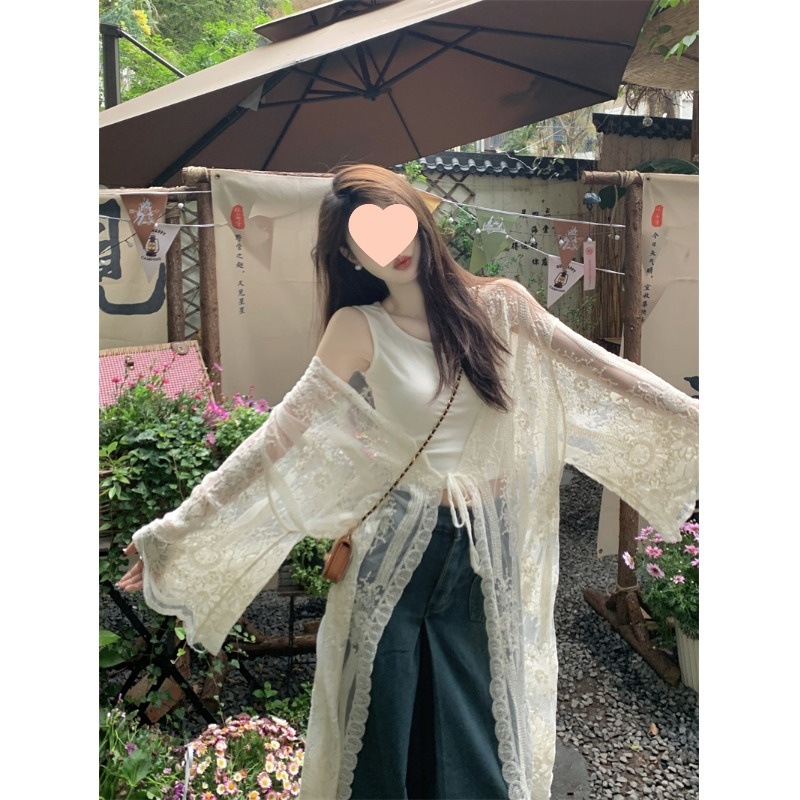 Picture of Thin Holiday Sun Protection Lace Shirt 2024 New Women's Early Autumn French Heavy Embroidered Cardigan Long Top