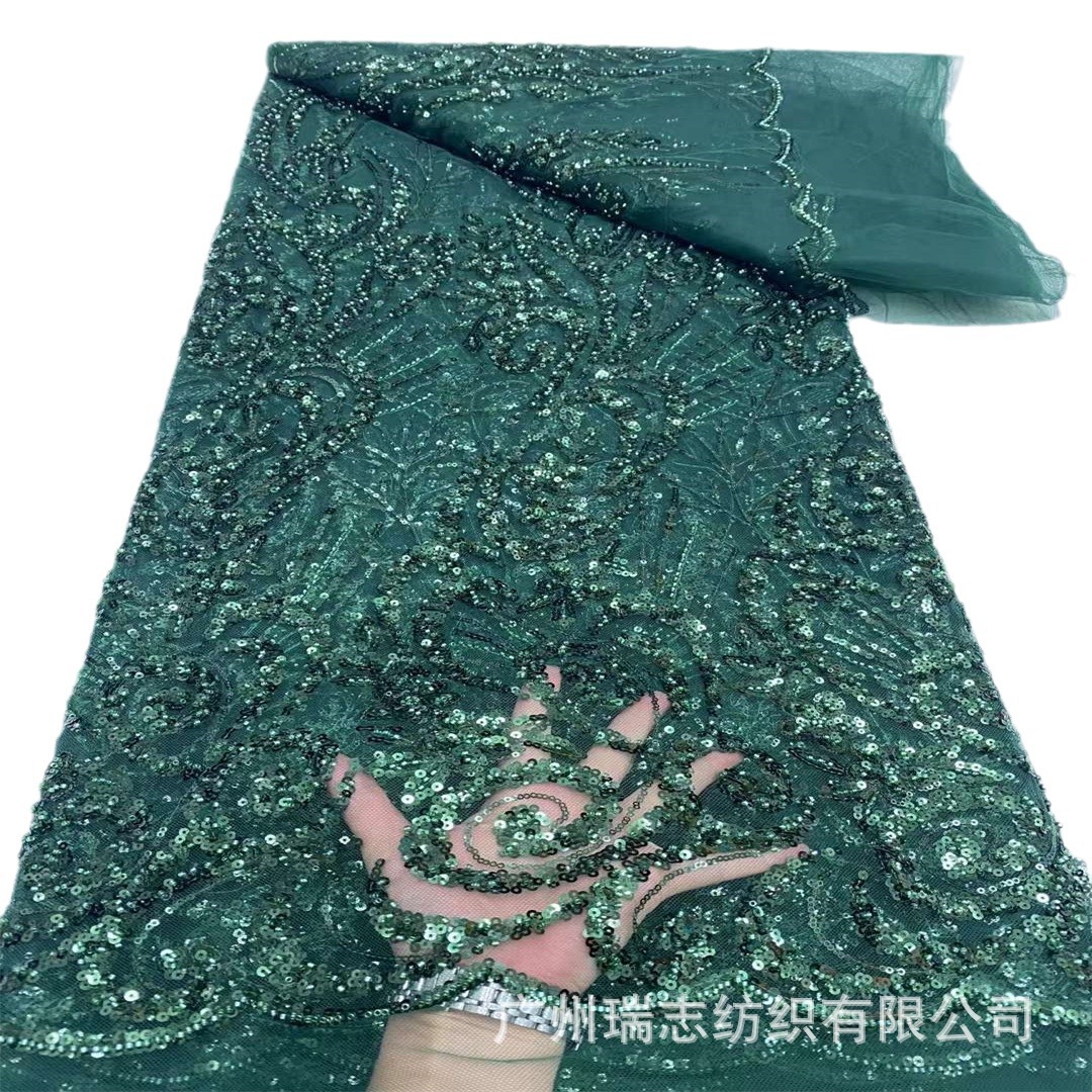 Picture of New African Beaded Dress Wedding Dress Fabric Factory High Order European and American Heavy Industry Bead Tube Transparent dress Fabric