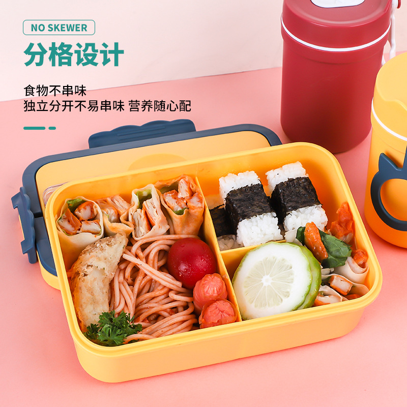 Picture of Japanese style lunch box with handle microwave oven plastic lunch box wheat straw compartment lunch box cross border