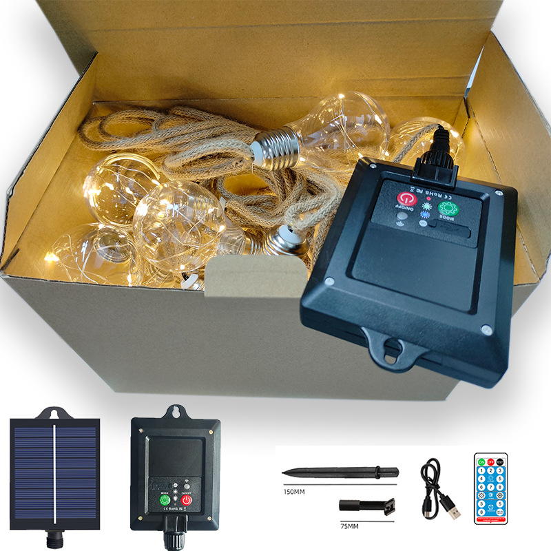 Solar led string lights retro twine wire remote control outdoor camping courtyard restaurant wedding holiday atmosphere lights