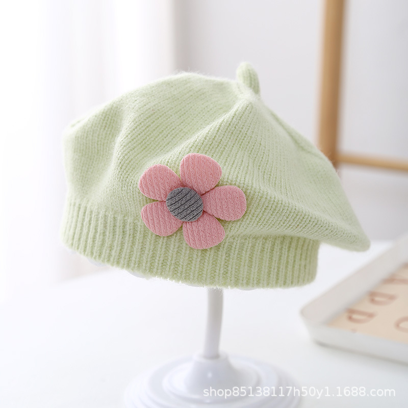 Picture of Baby hat autumn and winter baby girls' cute flower beret children's wool hat girls' knitted painter hat fashion
