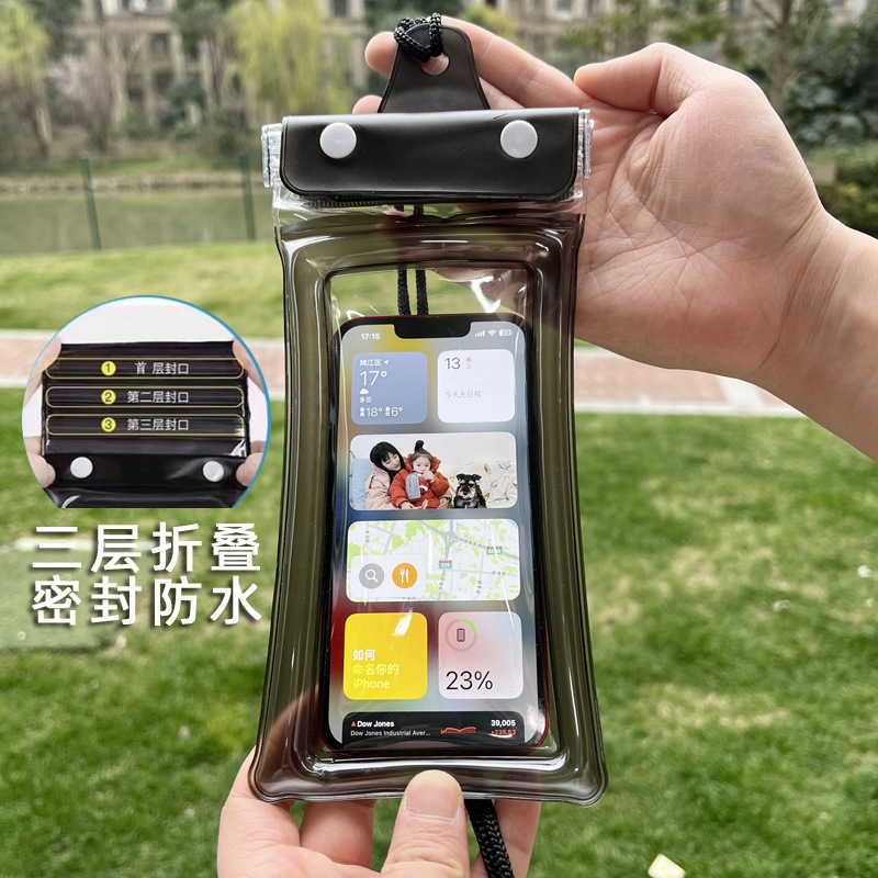 Picture of Three-fold mobile phone waterproof bag airbag swimming drifting Velcro seal protection diving cover touch screen manufacturers wholesale