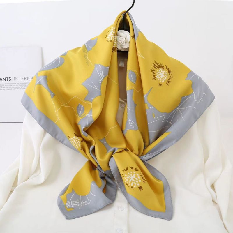 Picture of Autumn and winter all-match shawl animal printed black and white simple large square 90*90CM imitation silk twill silk scarf for women