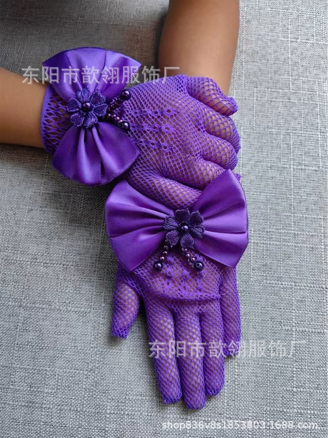 Picture of Bride Wedding Girl Gloves Lace Short Finger Gloves Children Wedding Decorative Dress Children Gloves Wholesale