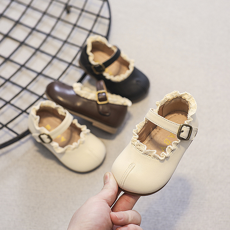 Girls' Leather Shoes Spring and Autumn Korean Style Princess Style Children's Soft Comfortable Sole False Salient Toe Shoes Mary Jane Shoes