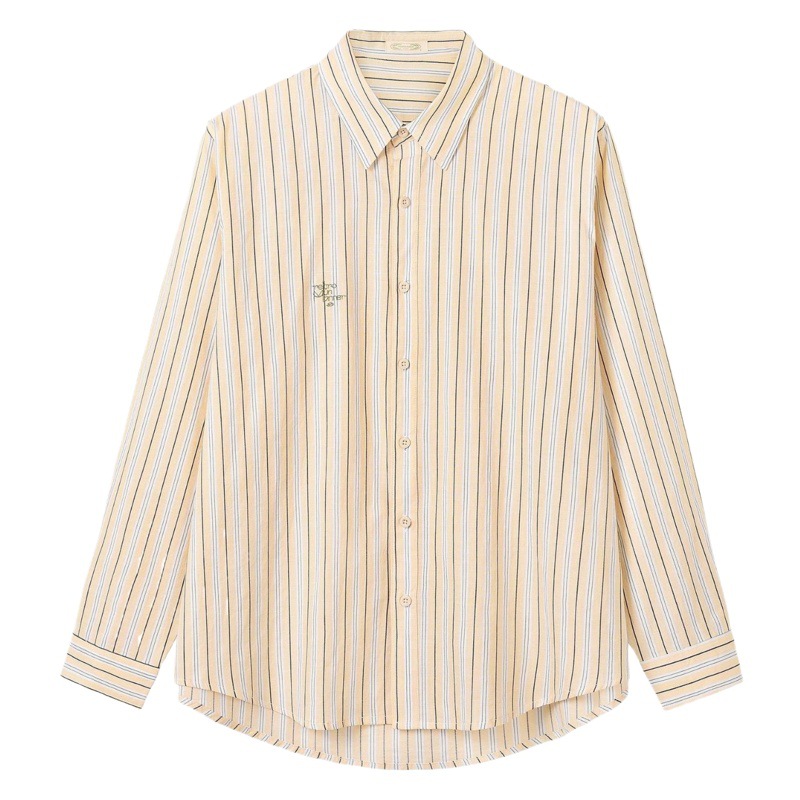 Lazy Style Retro Yellow Striped Long-sleeved Shirt Women's Loose 2024 Spring and Autumn Inner Stacked Shirt Top