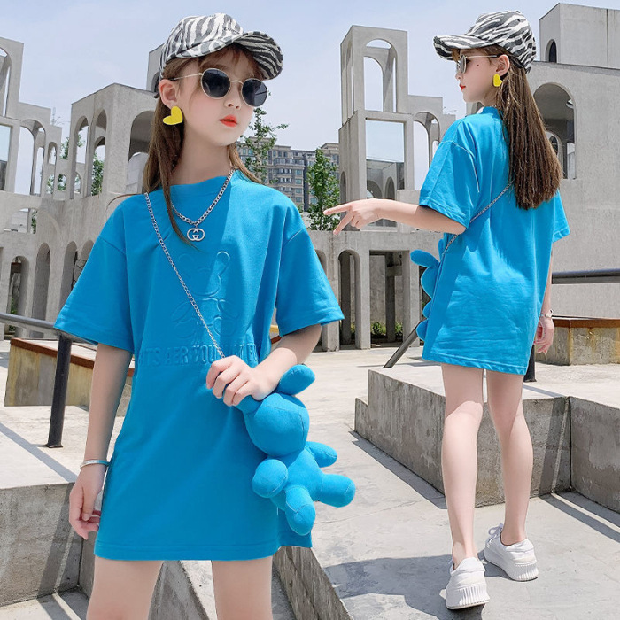 European and American Special Original Girl's Rabbit T-Shirt Dress with Doll for Summer Little Girl's Online Celebrity Ins Cute dress
