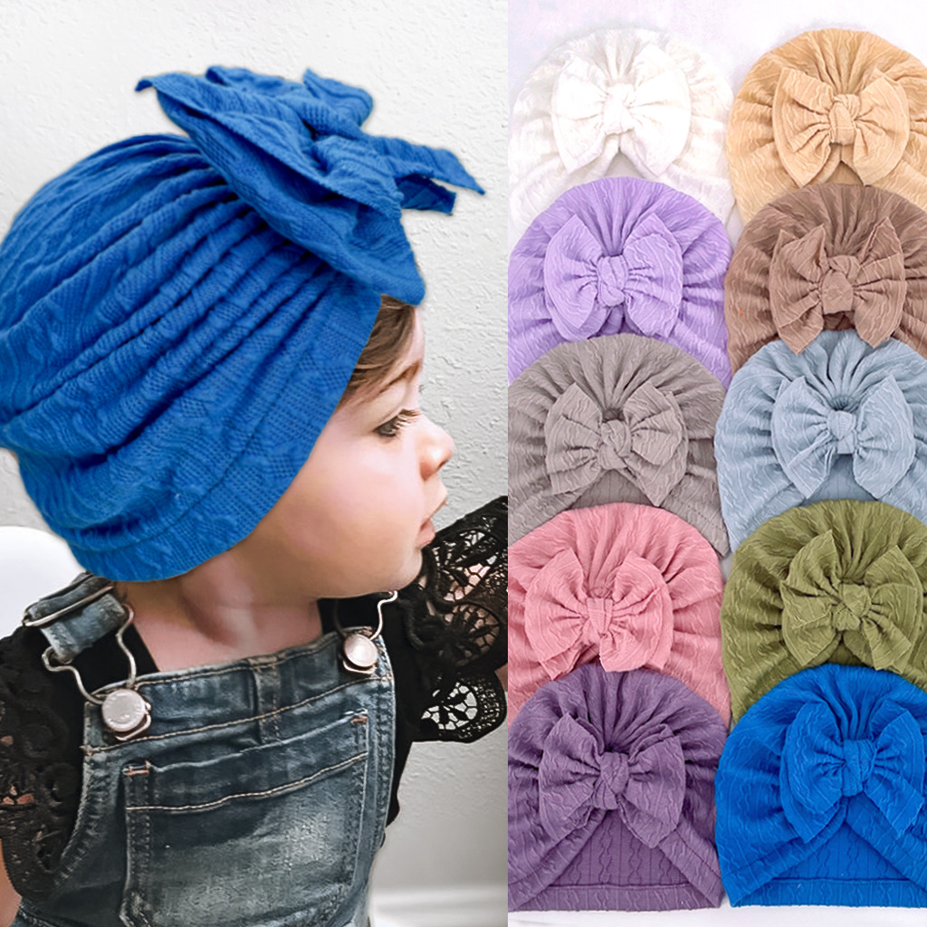 Europe and the United States new children's Bow Jacquard hat girls thin hat infant boneless fetal hat Baby hat