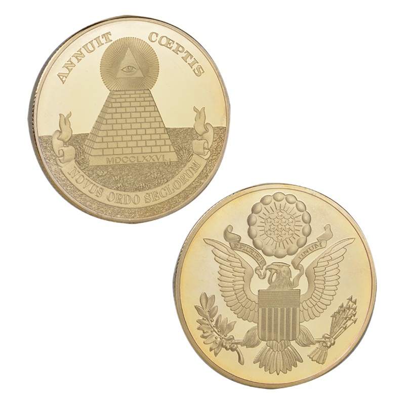Pyramid Coin European and American Faith God Emblem Eye of Freedom Mason Gold and Silver Coin Freemasonry Metal Badge