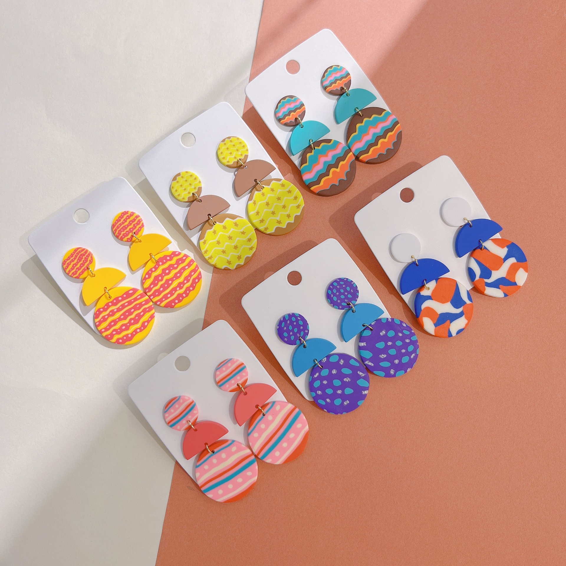 New earrings soft ceramic stitching acrylic geometric round earrings female candy-colored girly cute earrings wholesale