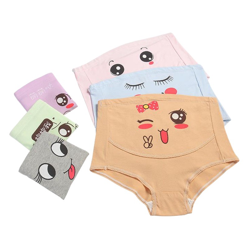 Pregnant women's underwear cotton breathable high waist abdomen adjustable cute cartoon expression pants pregnancy seamless abdomen factory