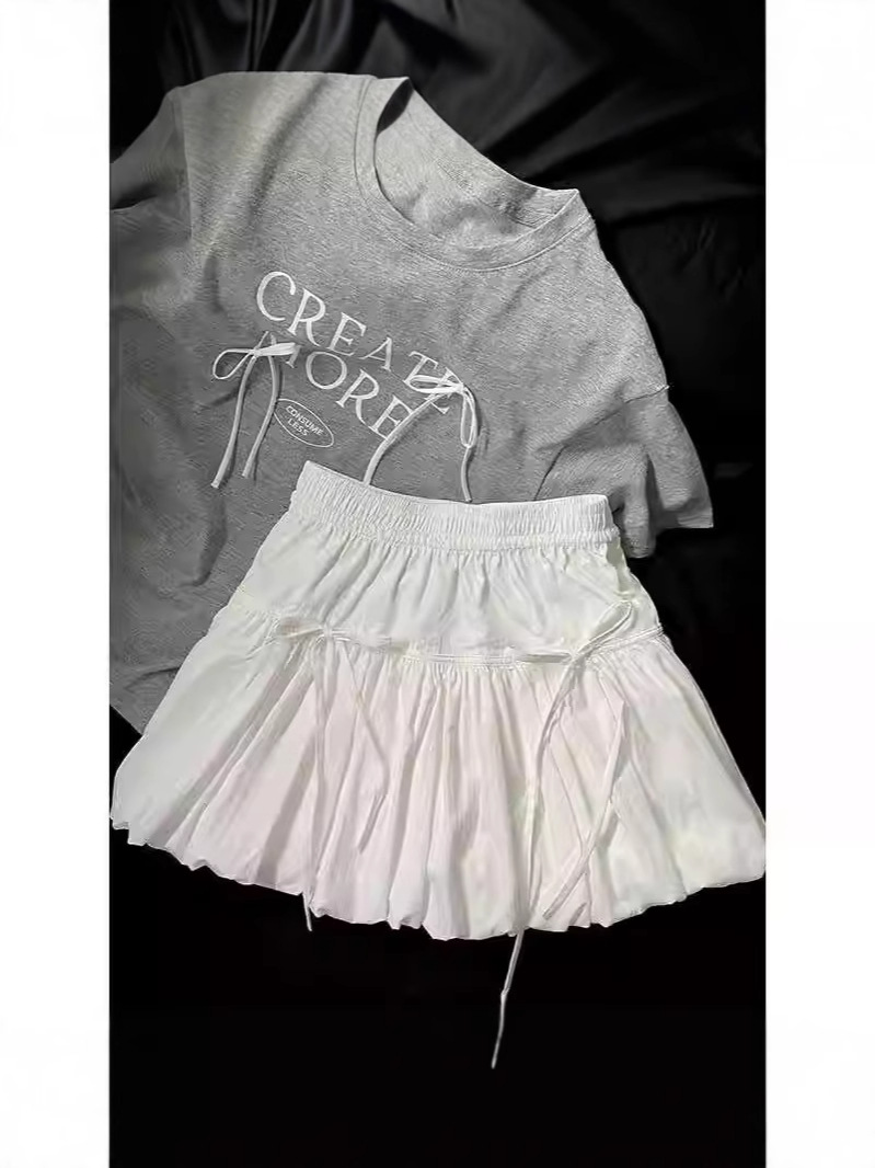 White Skirt for Women, Summer Design, Bow-Tie Puffy Skirt, Sweet Style Short Skirt, Bud Skirt