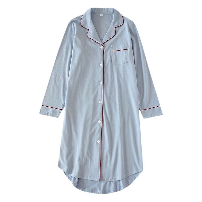 Spring and Autum Knitted Cotton Nightgown Long-Sleeved Home Clothes Nightgown Japanese Women's Pajamas Large Size Cardigan Amazon Foreign Trade