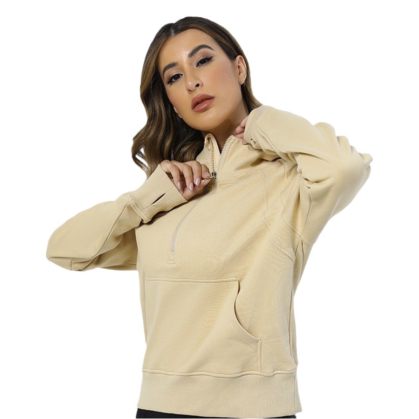 Lulu's Same Scuba Hoodie Outdoor Running Half-Zip Sports Sweatshirt for Women Fleece-Lined Warm Yoga Wear
