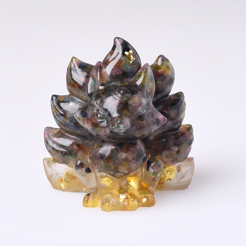 Picture of Natural Crystal Gravel Nine Tail Fox Doll Original Home Car Ornaments Living Room Bedside Gift Couple Gift