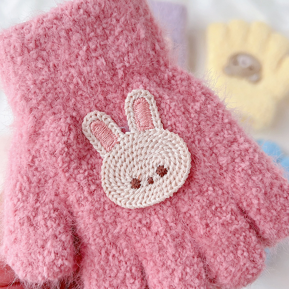 Picture of Korean cartoon children's warm gloves winter cold-proof granular velvet cute boys and girls knitted five fingers 1-3