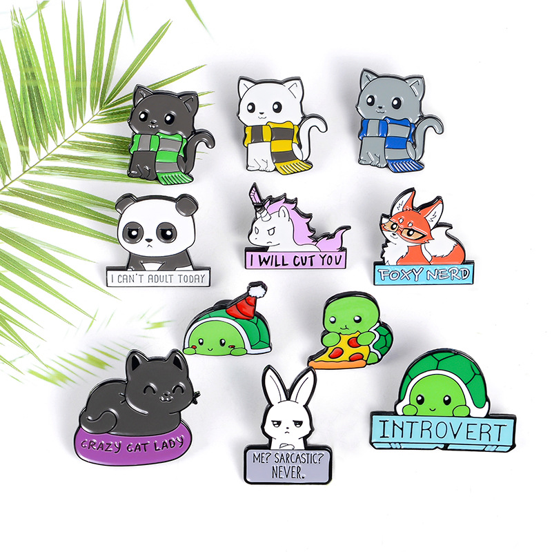 Creative Cartoon Cute Animal Alloy Brooch Cartoon Rabbit Turtle Cat Fox Panda Unicorn Accessories