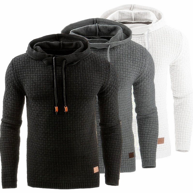 Autumn and winter New European and American men's Jacquard sweater long sleeve hoodie warm color hooded sports pullover coat spot
