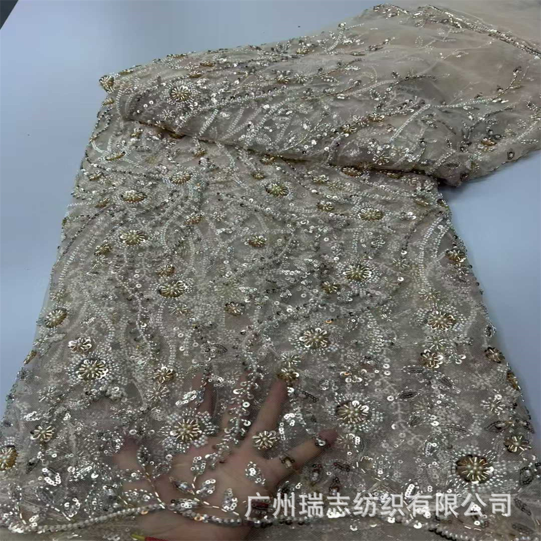 Picture of Full-Width Sequin Embroidered Fabric Lace Ethnic Lace Fashion Banquet Dress Fabric Embroidery Lace
