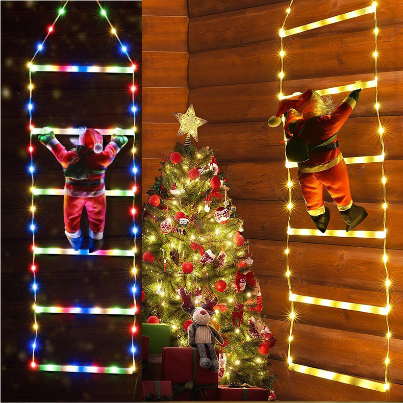 Santa Claus Climbing Ladder Lights String Decorative Lights Ladders Ladder Day Saint Amazon Lights Christmas Tree New Ladders Christmas