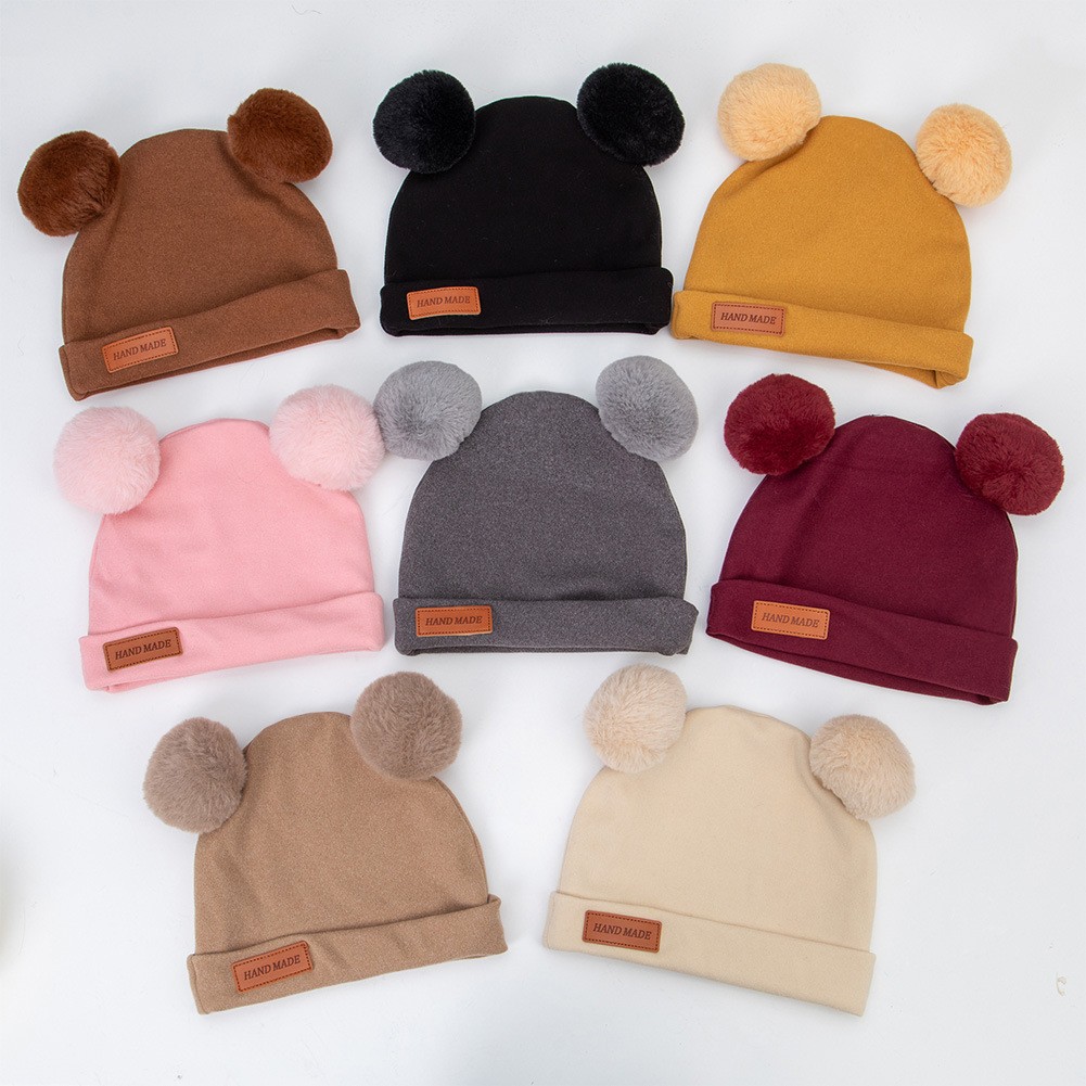 Cross-border European and American new autumn and winter children's cashmere pullover hat cute fur ball men and women baby warm knitted hat