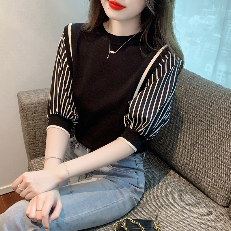 2024 Summer New Fashion Striped Elegant Short-sleeved T-shirt Stylish Loose Slim-fit All-match Small Shirt Top