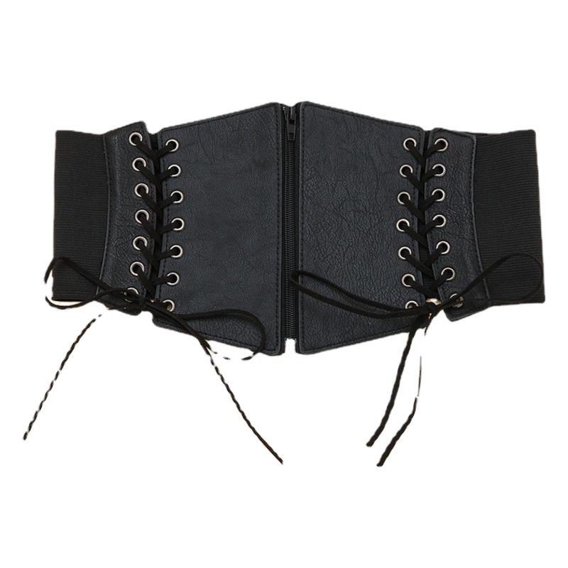 European and American Cross-border Women's Zipper Elastic Waist Seal Zipper Threads Design Wide Belt Plastic Waist Matching Dress Belt