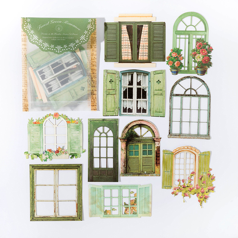 Picture of Momo Retro Cut Out Flower Window Mechanism Collage Card Stickers Dreamland in the Window Series Handbook Material Package 10 Sheets 6 Styles