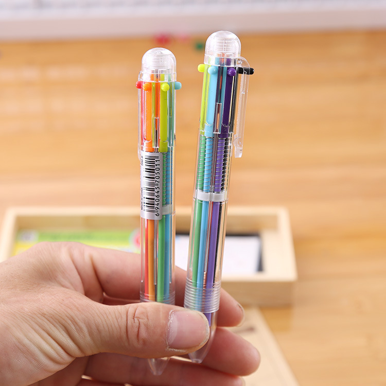 South Korea creative press multi-color ballpoint pen transparent color pen 6 color pen student stationery prizes wholesale