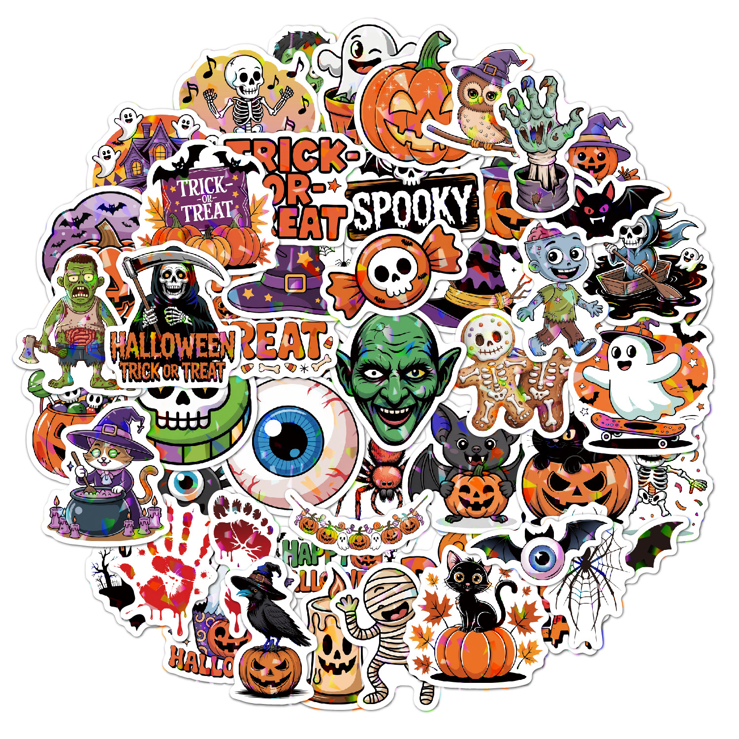 Picture of Halloween Stickers 2025 Holographic Laser Suitcase Water Cup Holiday Party Decoration Halloween Waterproof Stickers