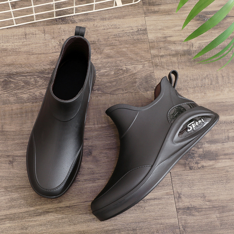 Cross-border warm short rain boots men's waterproof kitchen non-slip rubber shoes wear-resistant water shoes water boots fleece-lined fashion rain boots