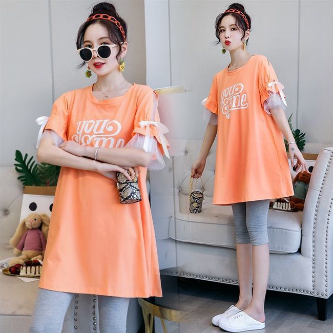 Picture of New Pregnant Women's Summer Half-sleeved T-shirt suit Korean Pregnant Women's Spring Mid-length Top dress Two-piece Set