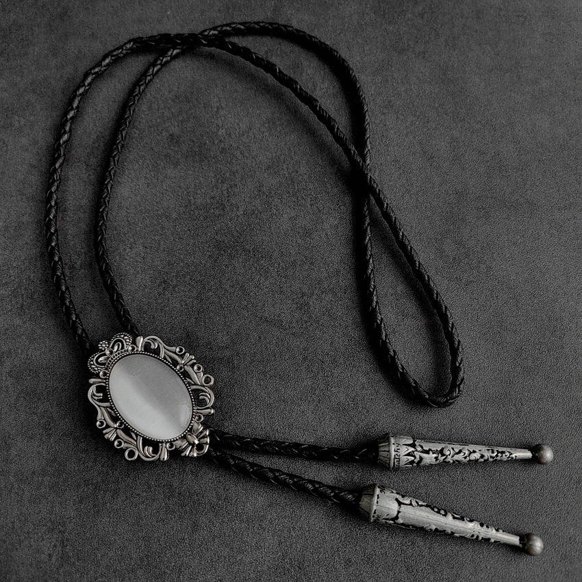 Cos Taizai Tie Crown Vintage Pattern Artistic White Cat Eye Pearlescent Polo Tie Fashion Necklace