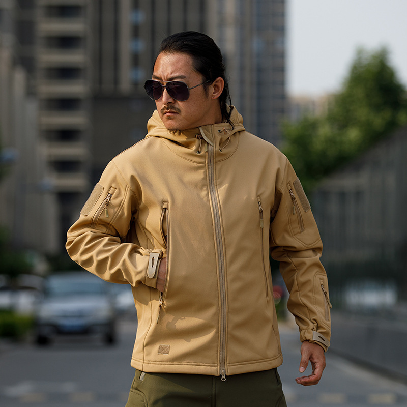 Picture of Shark skin soft shell assault clothing camouflage jacket fleece padded tactical clothing hooded jacket manufacturers in stock