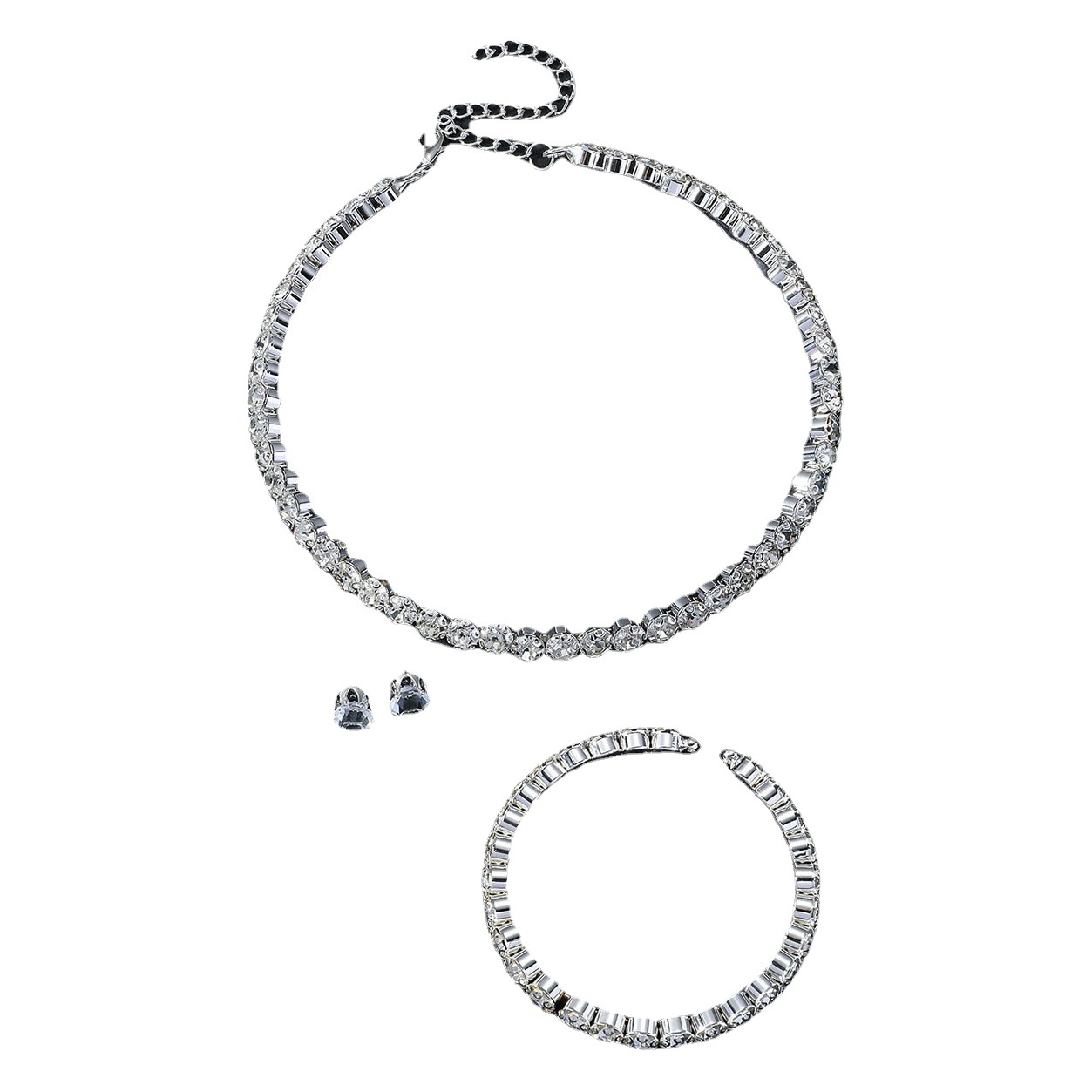 Cross-border New Four-piece Set Luxury Temperament High-end Light Luxury Full Diamond Women Necklace Earrings Bracelet Jewelry suit