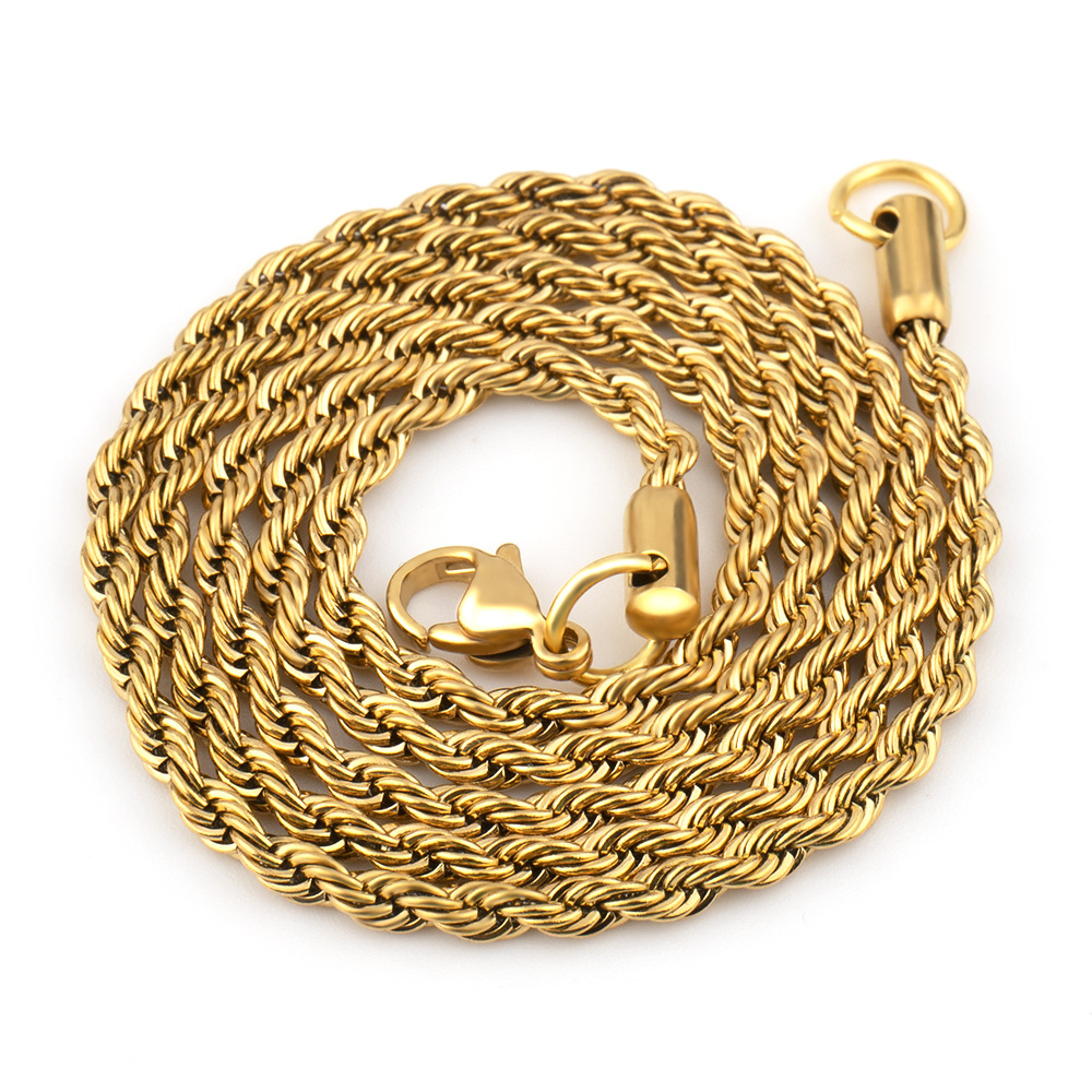 Picture of Stainless Steel Twist Chain Vacuum Color Retention Electroplating Non-Fading Gold Necklace Titanium Steel Hip-Hop Men's Chain Chain