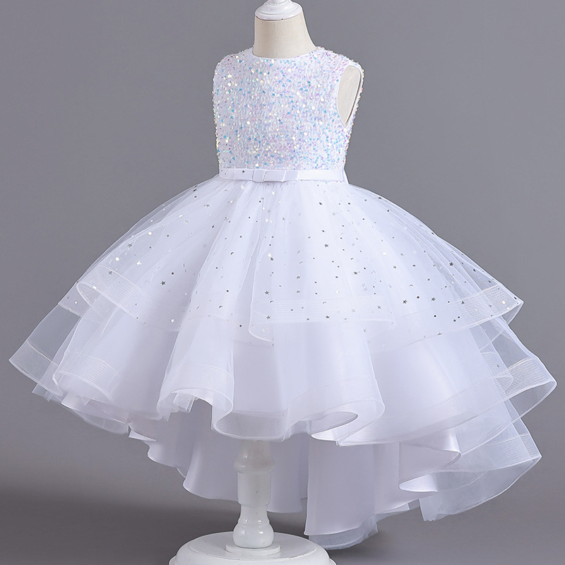 Picture of Girls Princess Dress Sleeveless Tail Dress Flower Girl Wedding Dress Tutu Skirt Kidsren Catwalk Piano Performance Evening Dress