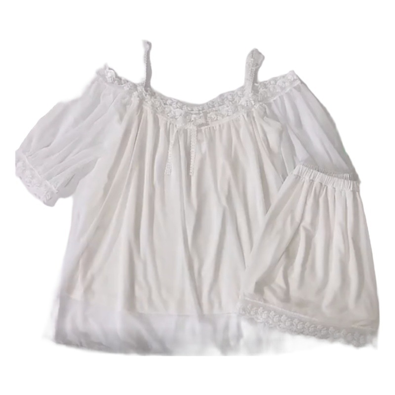 Summer New One-Shoulder Mesh Pajamas, Palace Style, Sweet, Simple and High-End Home Wear Set, One Piece Drop Shipping