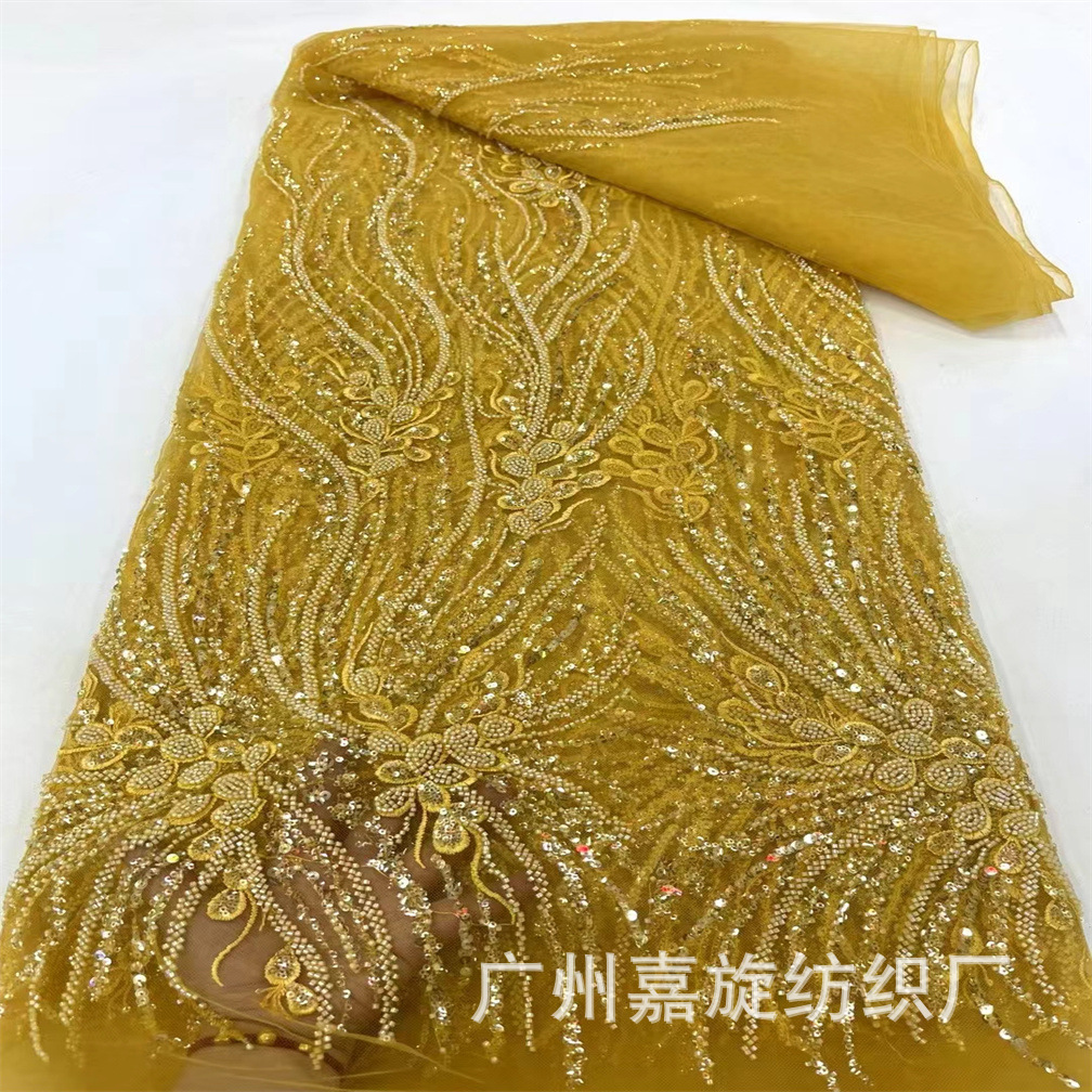 French beaded lace new large flower position heavy industry mesh bead tube wedding dress skirt fabric JX4316
