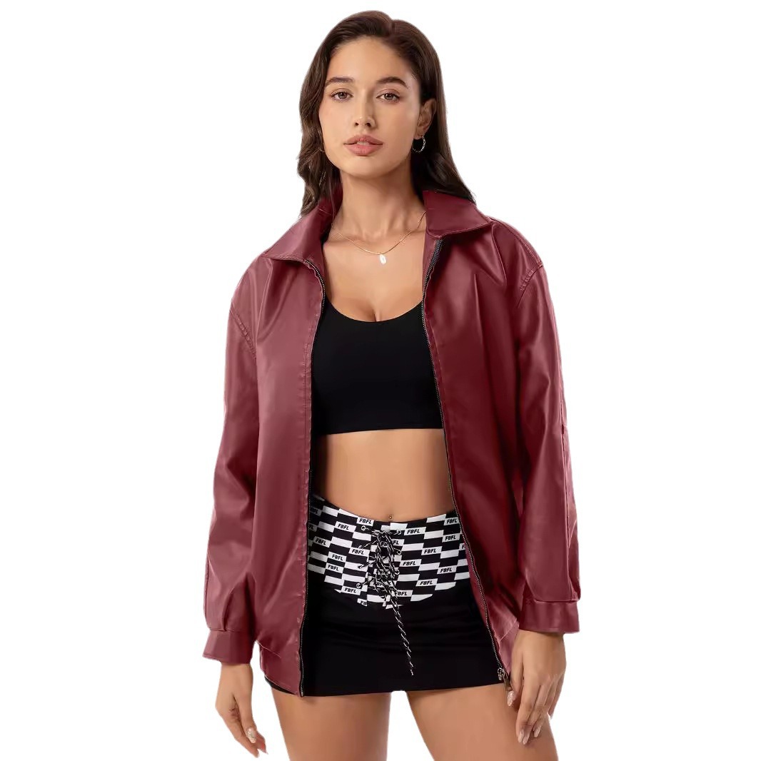 Picture of Fine leather jacket high-grade beautiful popular loose leather jacket sexy versatile spring and autumn leather jacket