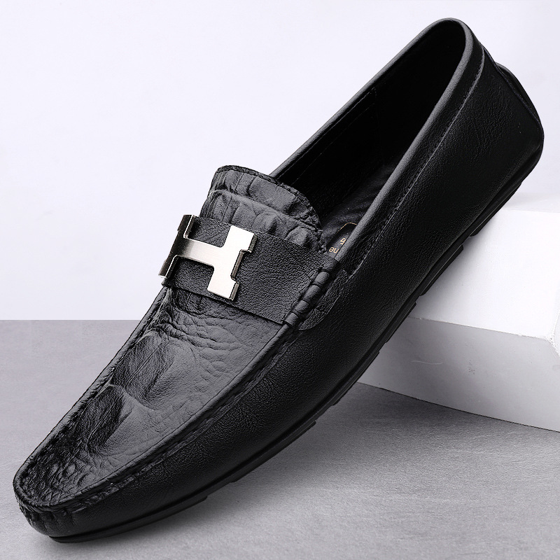 Genuine Leather Live Explosions Crocodile Pea Shoes Cross-border Large Size Lazy Driving Shoes British Casual Shoes Cowhide Men's Shoes