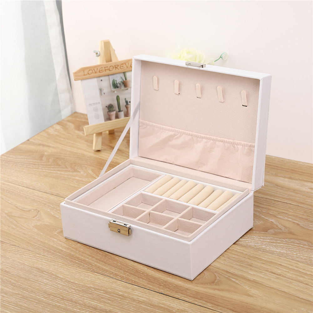 Picture of New simple double-layer large-capacity jewelry storage box with lock wooden PU leather jewelry earrings jewelry box wholesale