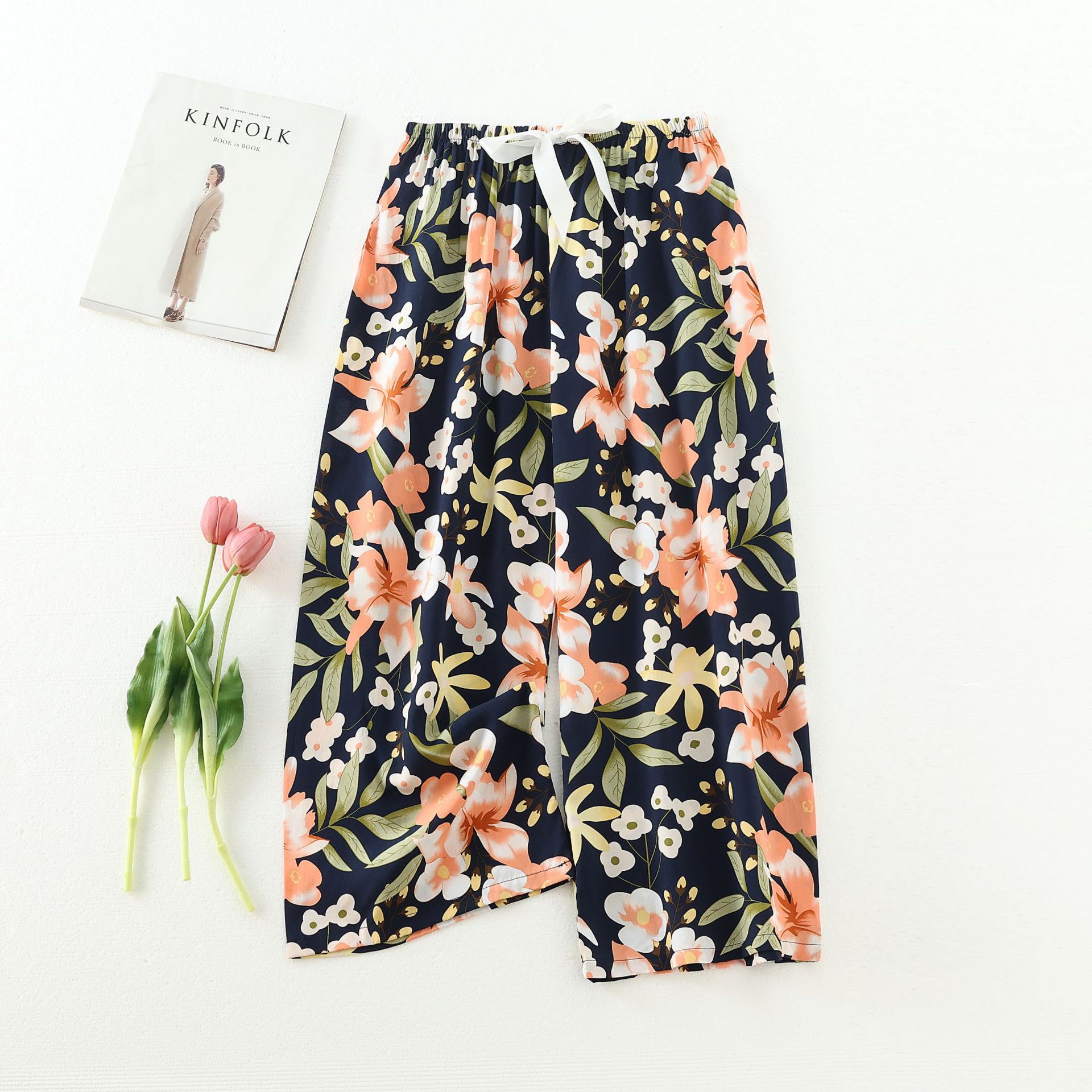Picture of Cotton silk pajama pants women's spring and summer artificial cotton beach pants can be worn outside plus size cotton silk home wear cropped pants