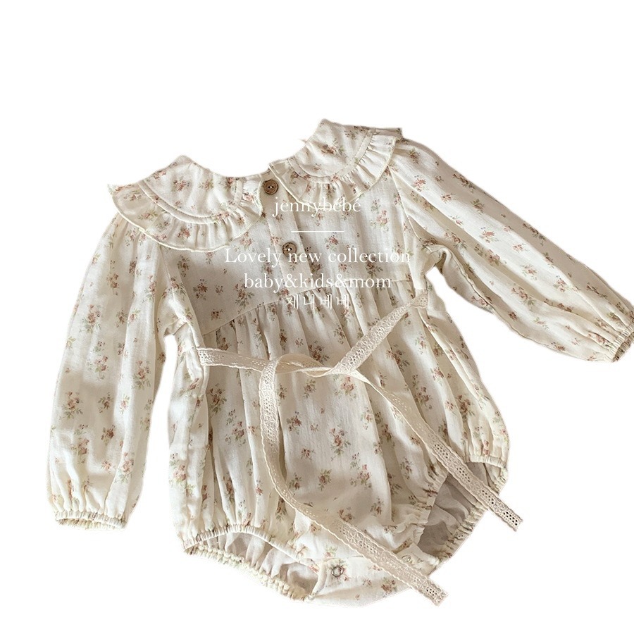 Picture of {jennybebe} Korean-style baby gauze cotton jumpsuit female baby floral bag fart ha-coat doll collar climbing suit